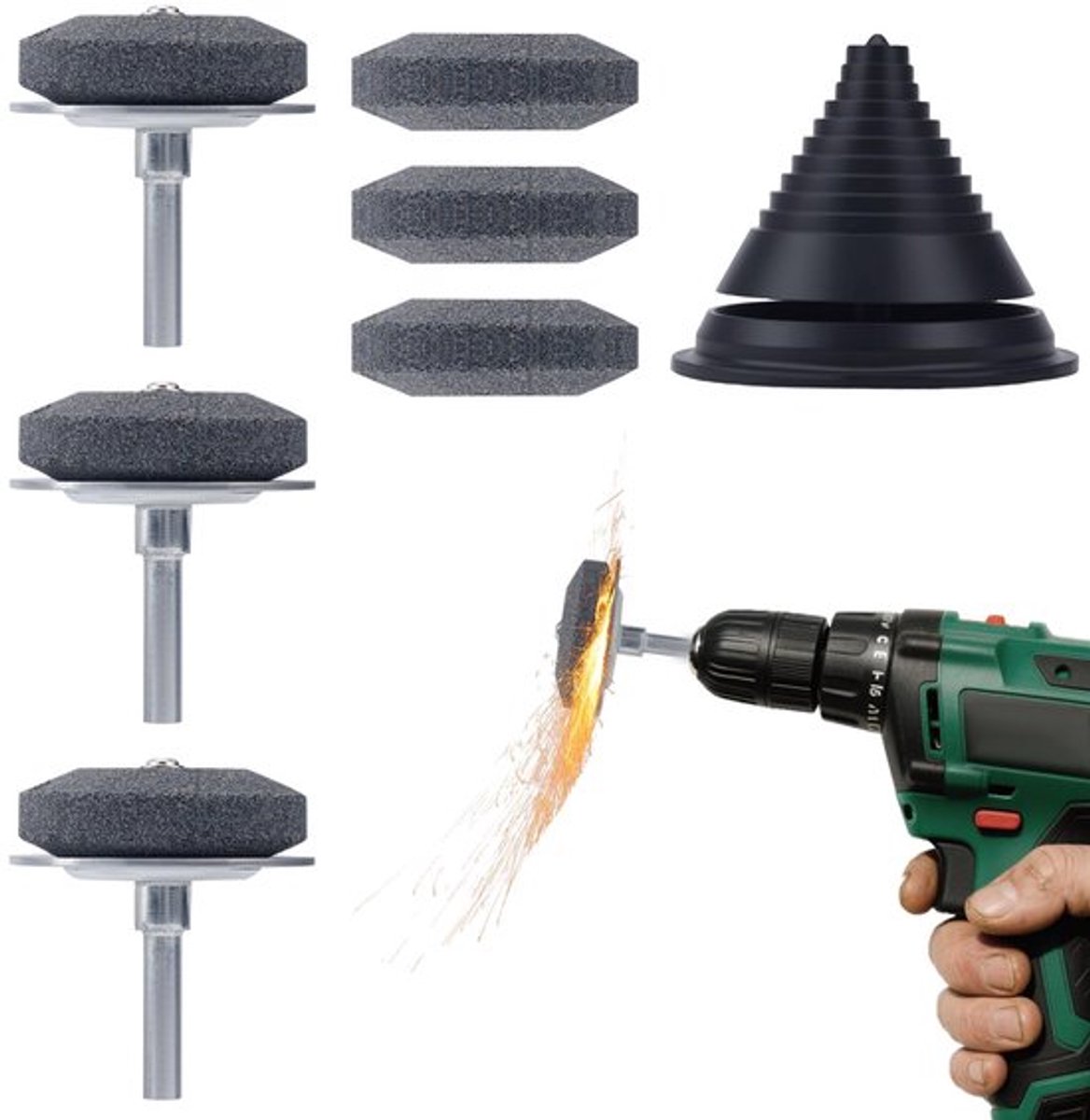 Ronte - Grasmaaier Messen Slijpset met Slijpsteen en Balancer voor Elektrische en Handboren - Universeel Metalen Basis - Tuingereedschap.