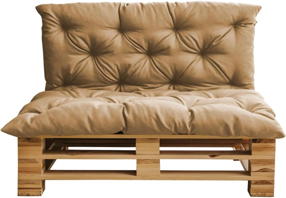 Palletkussen Gewatteerd - Zitkussen Rugleuning - Buiten Zitten - Schuimvlokkenvulling - 120x80x40cm - Cappuccino