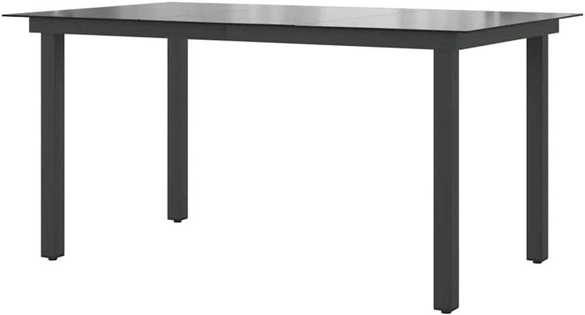 Tuintafel Glas Aluminium - Terrastafel Buitentafel - Buiten Eten - Weerbestendig Glasoppervlak - 150 x 90 cm - Zwart