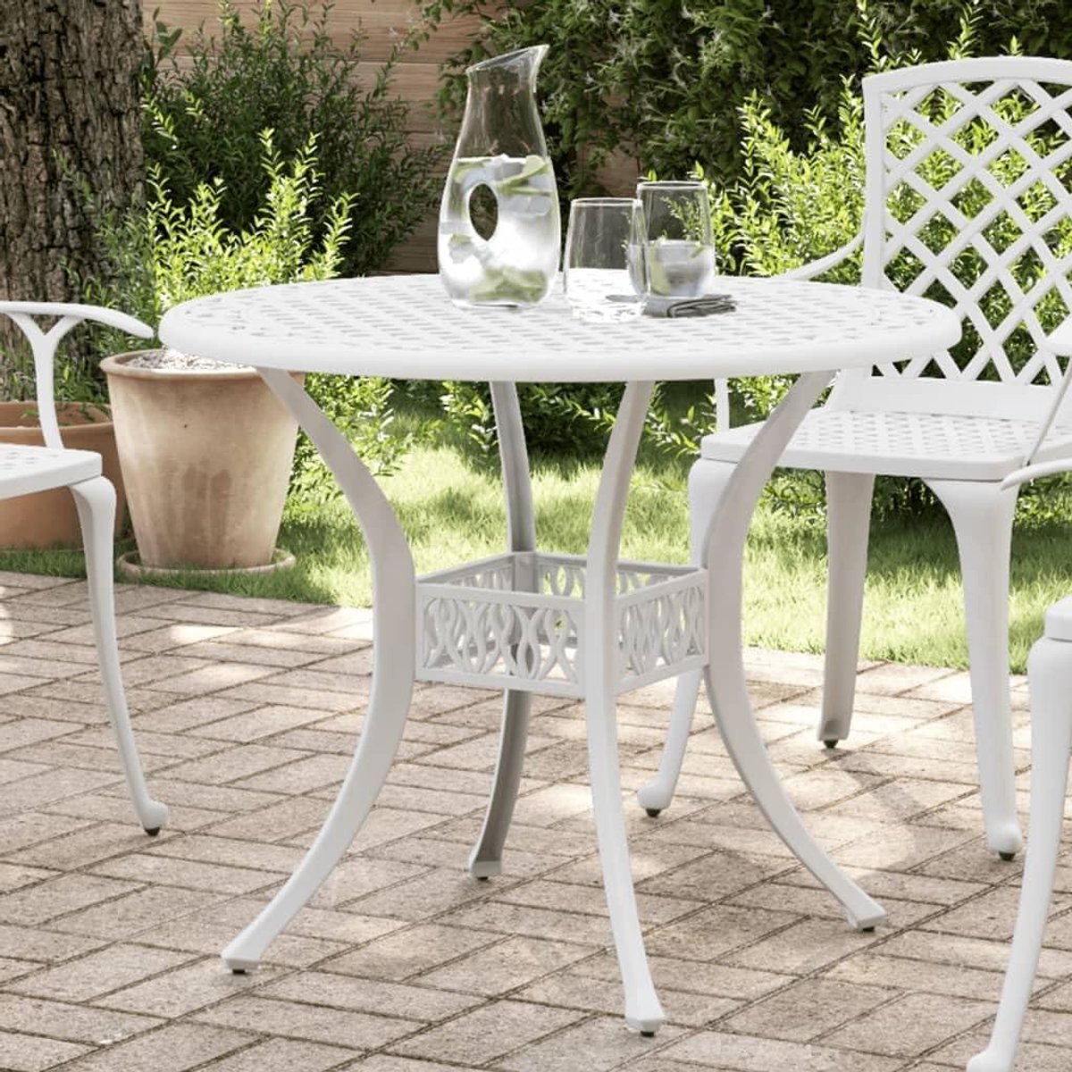 Tuintafel Aluminium - Terrastafel Buiten - Buiten Genieten - Met Parasolgat - 90x75 cm - Wit