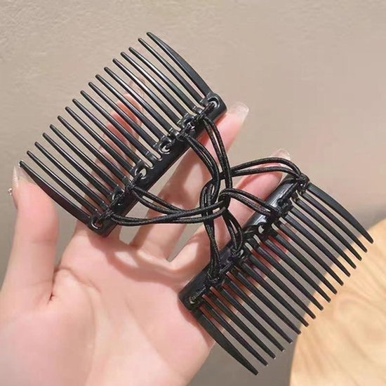Dubbele Haar Kammen - Verstelbaar - Plastic - Elastische Kammen - Bun Kammen - Haar Clips - Schuif Haar Clips - Krullend Dik Golvend Haar - Haaraccessoires - Geschikt voor Alle Haartypes - Zwart - 2-Pack — afbeelding 4
