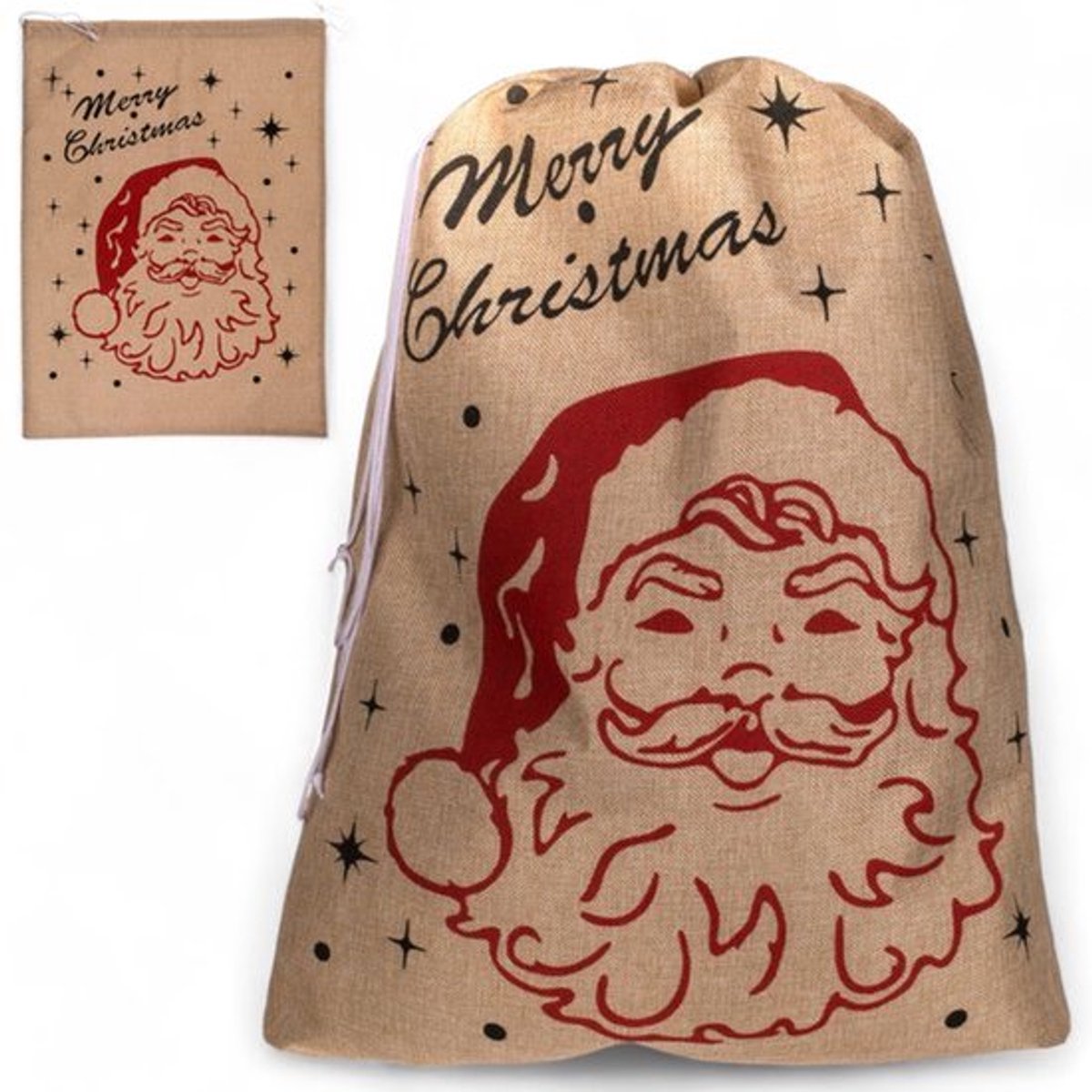 XXL Jute Tas met Rode Merry Christmas Motief - Duurzaam en Herbruikbaar - 50 x 70 cm