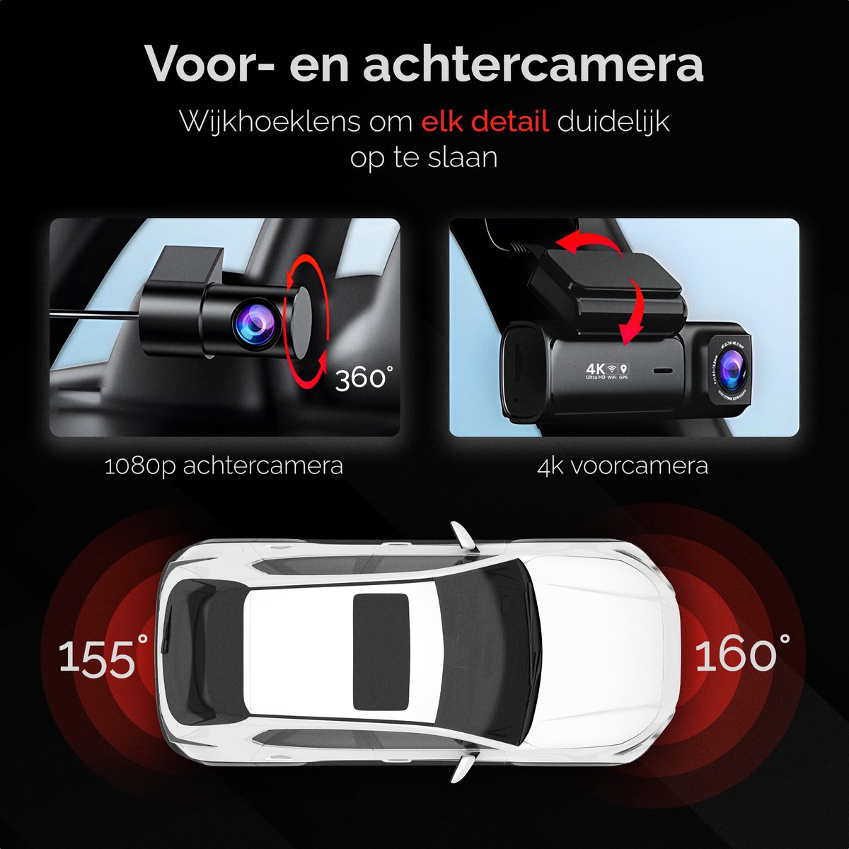 Camsy K803 Dual Dashcam voor auto - 4K & 1080p - 3,59 inch LCD met App thumbnail 3