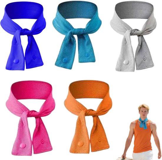 5stuks-Koelende nekbandana-Nekdoek -Koelende sjaal - Absorberende handdoek - Koelende sjaal - Koelende handdoek - Verstelbare koelende sjaal-Grijs、 blauw、roze、koningsblauw、oranje - 5*67 cm-Geeft een verkoelend gevoel -Geschikt voor buitenactiviteiten
