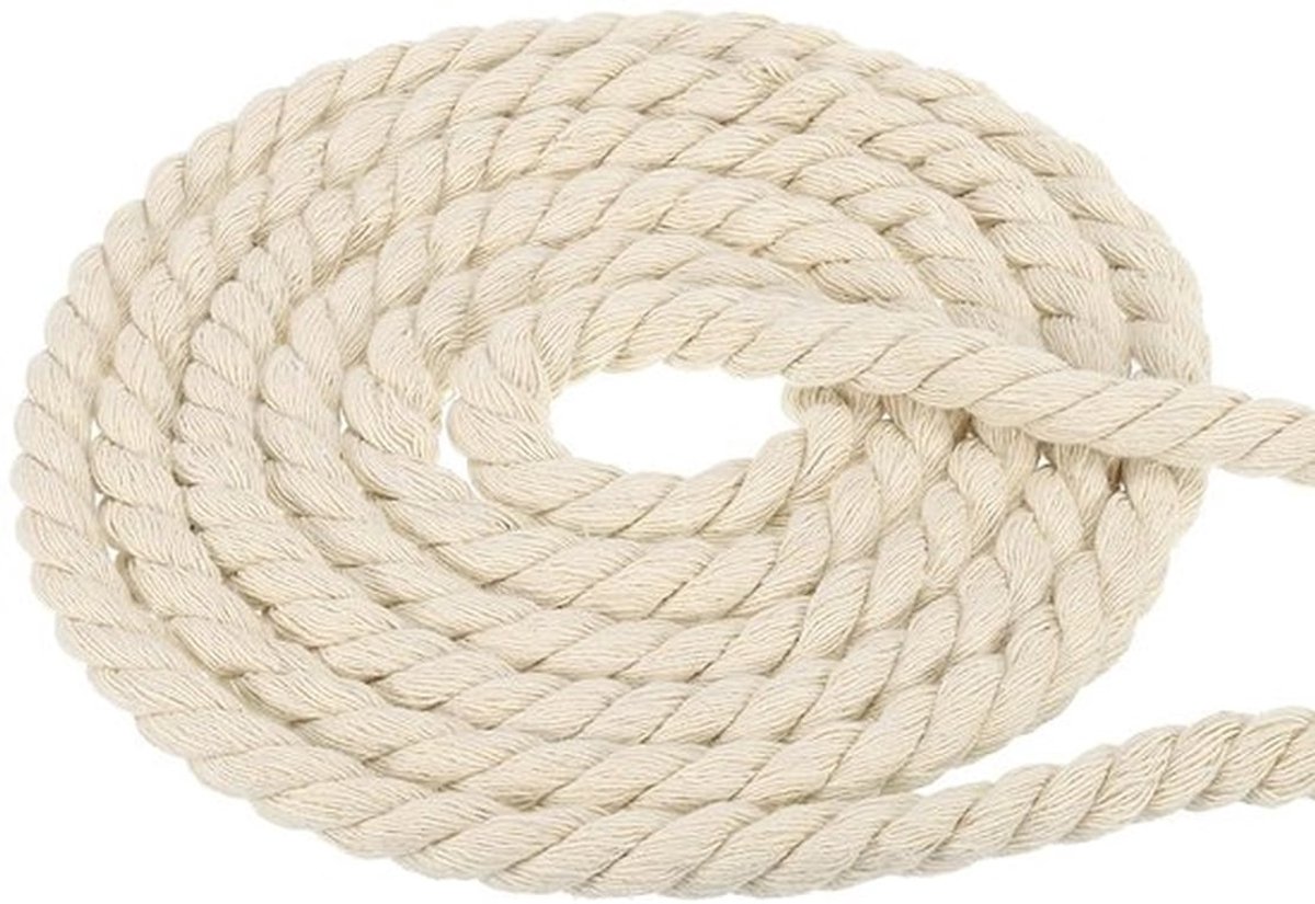 Natuurlijke katoenen touw van 1/2 inch dik en 15 meter lang, sterk drie-strengs wit touw ideaal voor handgrepen en diverse hobbytoepassingen