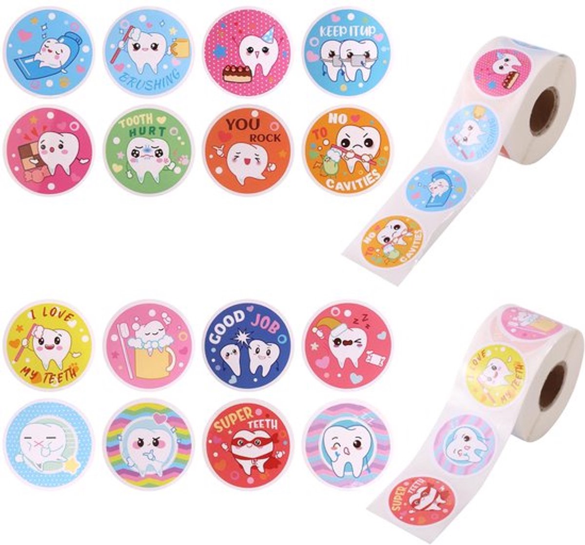 1000 St Tandheelkundige Stickers, 3,8cm Schattige Tandstickers in 16 Stijlen Prijs Tandarts Decoratie voor Mondhygiëne voor School Thuis Leraar Ouders