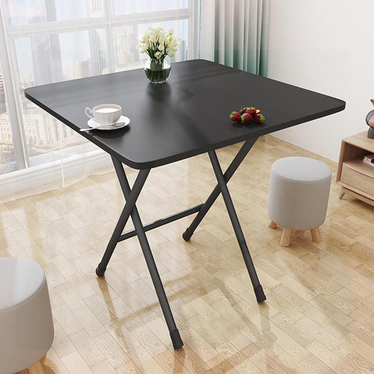 Klaptafel Vierkant - Eettafel Balkon - Ruimtebesparend Werken - Opvouwbaar Stabiliteit - 60x60x70 cm - Zwart
