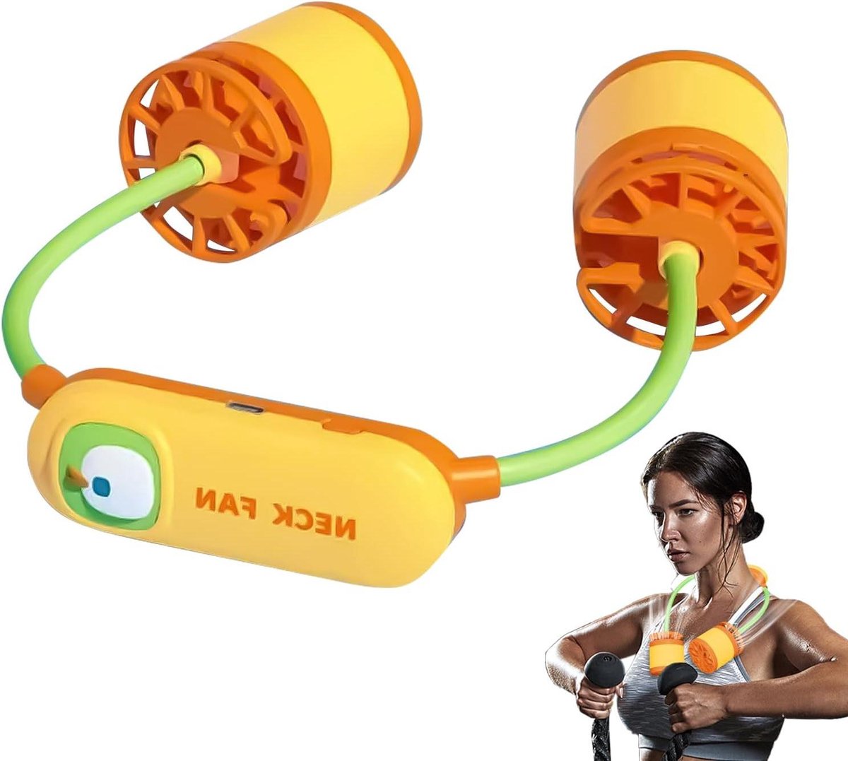 Bladeless Nekventilator - Draagbare Koeler - Persoonlijke Verkoeling - Stil Dubbel Luchtstroom - 143H cm - Geel