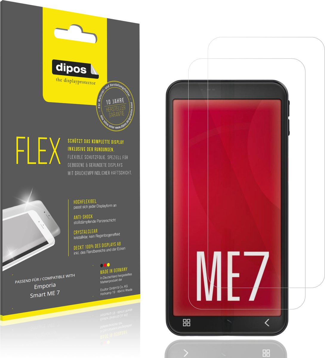 dipos – 2x Beschermfolie geschikt voor Emporia Smart ME 7 | 3D Full Cover Screenprotector | 100% Passend
