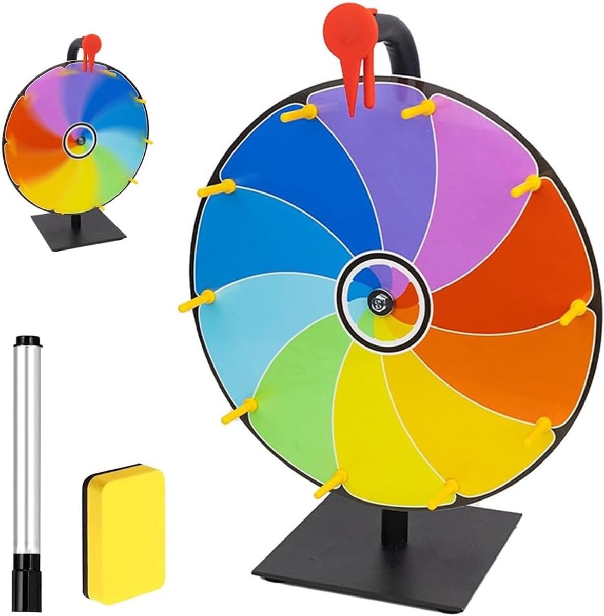Grote Geluksroulette van 30 cm met Gum en Marker, 10 Slots voor Spellen en Feestjes, Ideaal voor Loterij en Drinkspellen