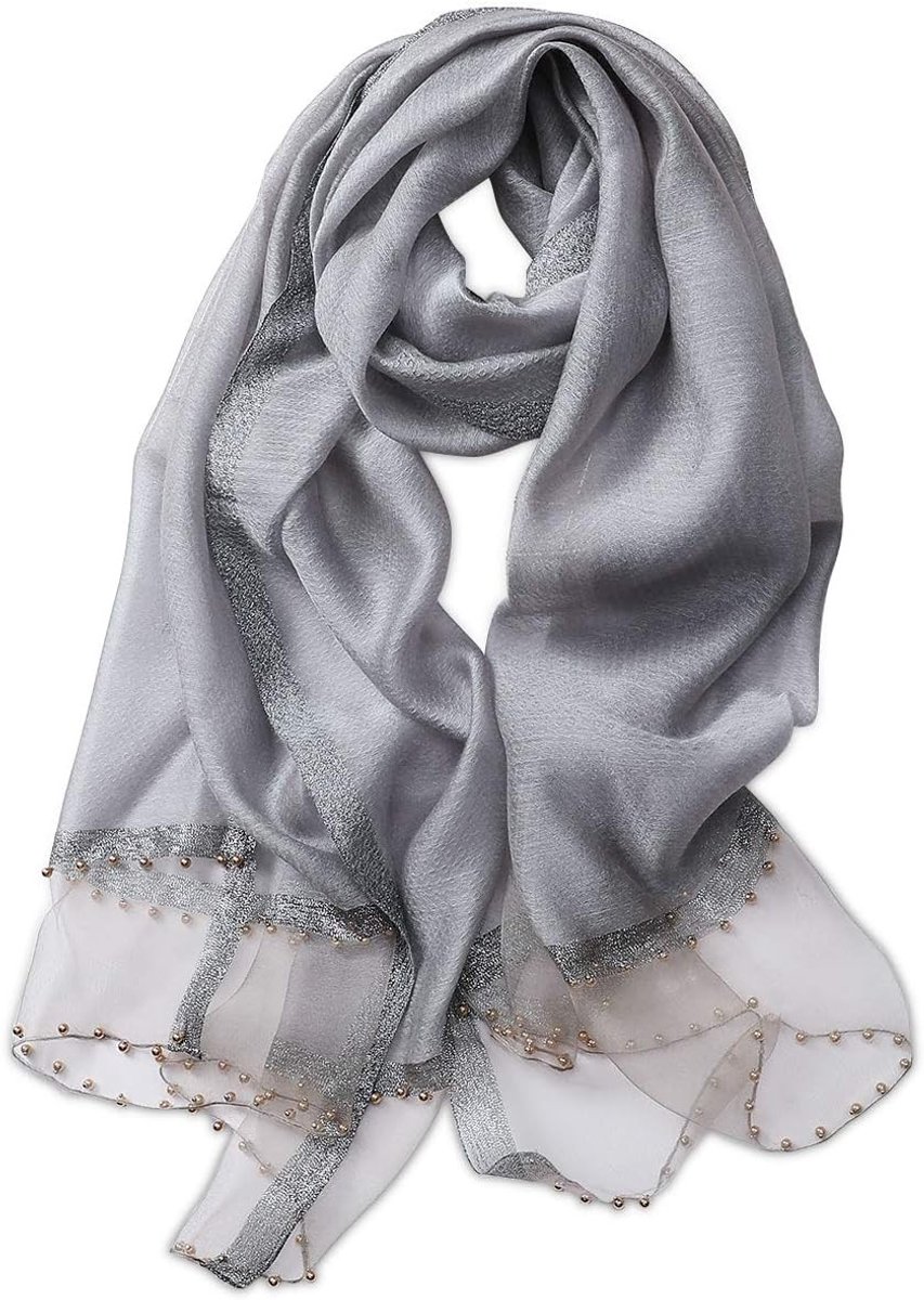 Elegante Lente Zijde Chiffon Sjaal voor Dames met Tulle Beading Decoratie, Zonbescherming en Modeaccessoire voor Elke Gelegenheid