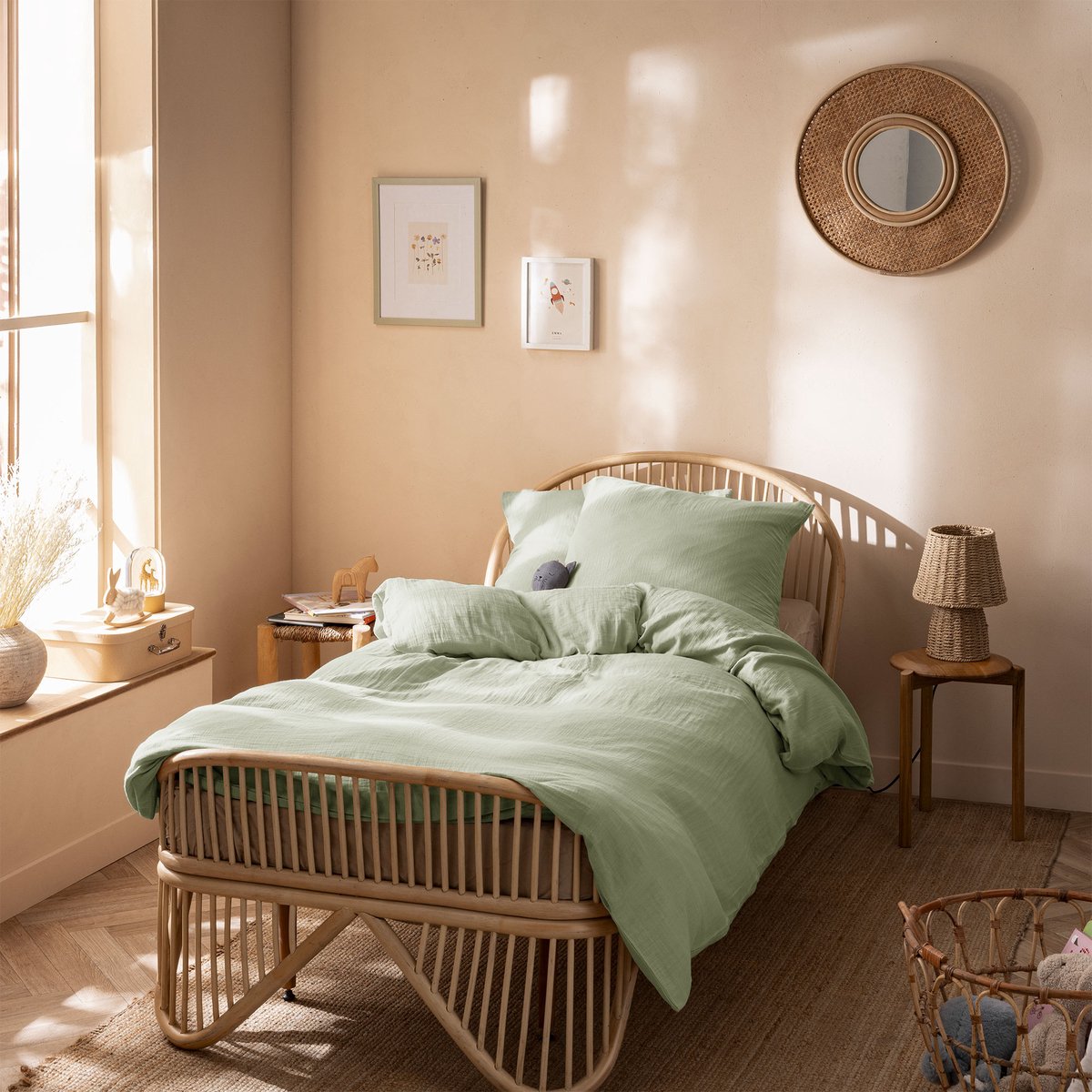 Matt & Rose Dekbedovertrek - Celadon Groen - 140 x 200 + 65 x 65 cm - Mousseline Katoen