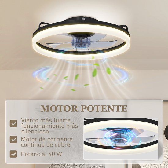 ECTEATOY® Plafondventilator met Verlichting - 40W LED - Stille DC Motor - Afstandsbediening - 6 Snelheden - Dimbaar - Zwart van ECTEATOY — afbeelding 5