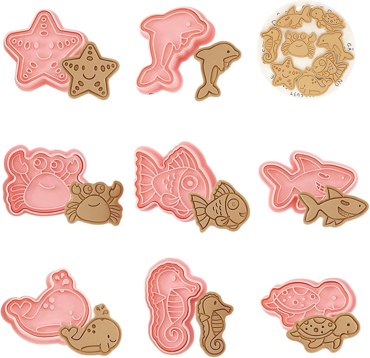 Zeesterren en Dieren Cookievormen - 8 Stuks 3D Plastic Uitsteekvormen voor Taart, Koekjes en Fondant Decoratie