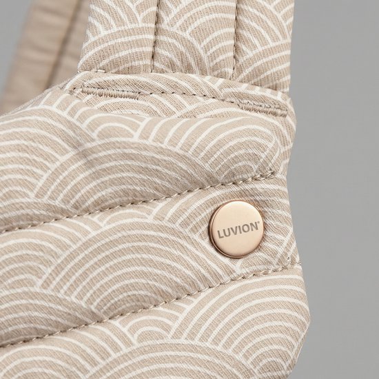 LUVION® Baby carrier MILANO Rainbow Sand - Draagzak Baby - Ergonomische Buikdrager en Rugdrager - OEKO-TEX® Katoen - Beige met Regenboog Patroon van Luvion — afbeelding 2