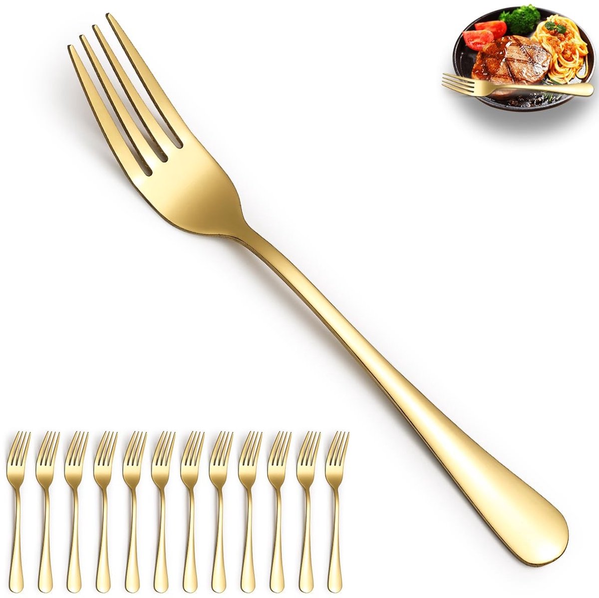 Solidchoice - Gouden dinervorken set van 12 - Roestvrij staal titanium verguld