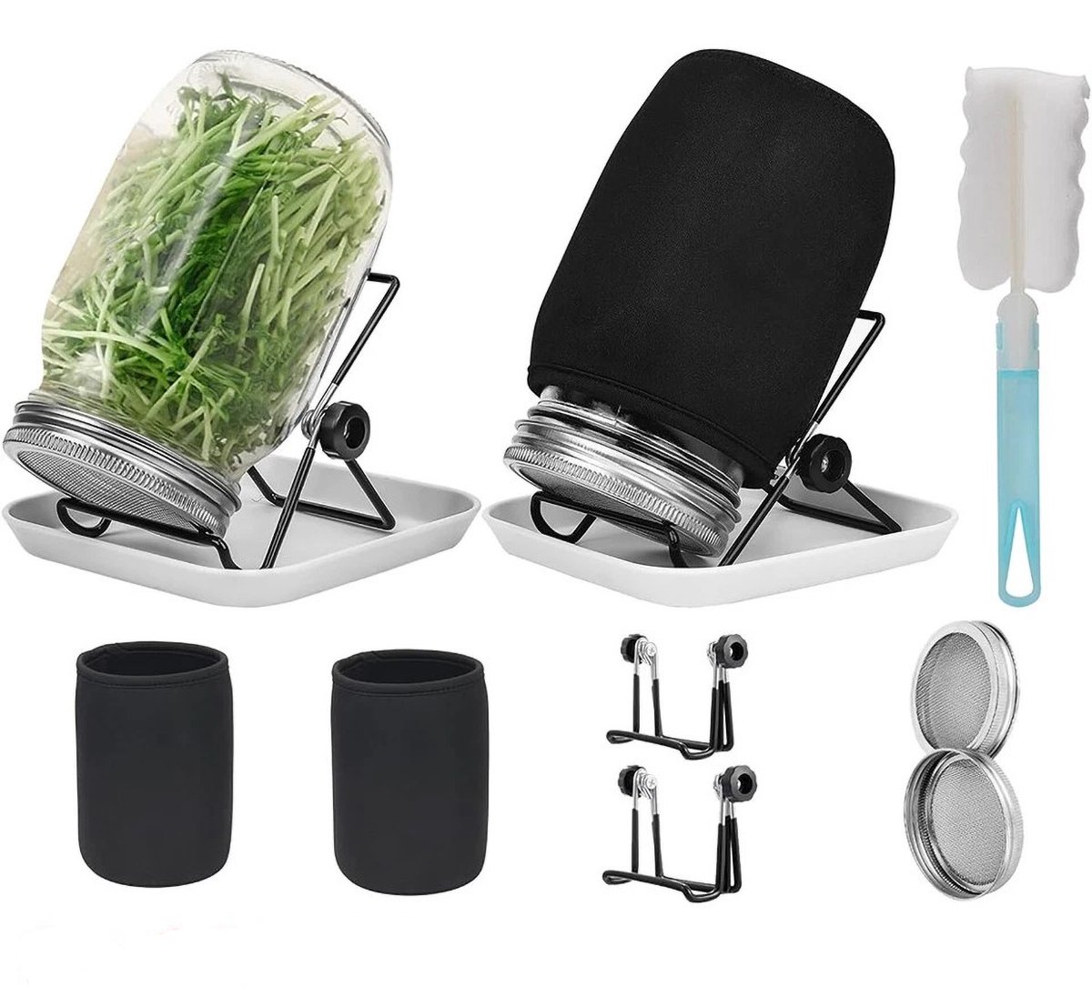 Glazen kiempotten - Tweedelige set - 1000 ml - met standaard en lekbak - Kiempottenset - Groentekieming - Speciale kiempot - Kiemapparaat