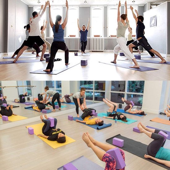 Yogablok - 23 cm x 15 cm x 8 cm - Zacht, antislip oppervlak - Hoogwaardig schuimrubber - Geschikt voor pilates, fitness, stretching, vormgeven en yoga - Paars — afbeelding 5