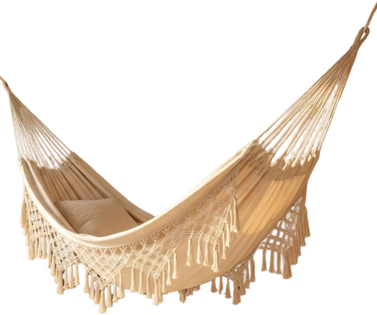 Solidchoice - Bohemian Hangmat voor 2 Personen - Handgeweven met Fringes