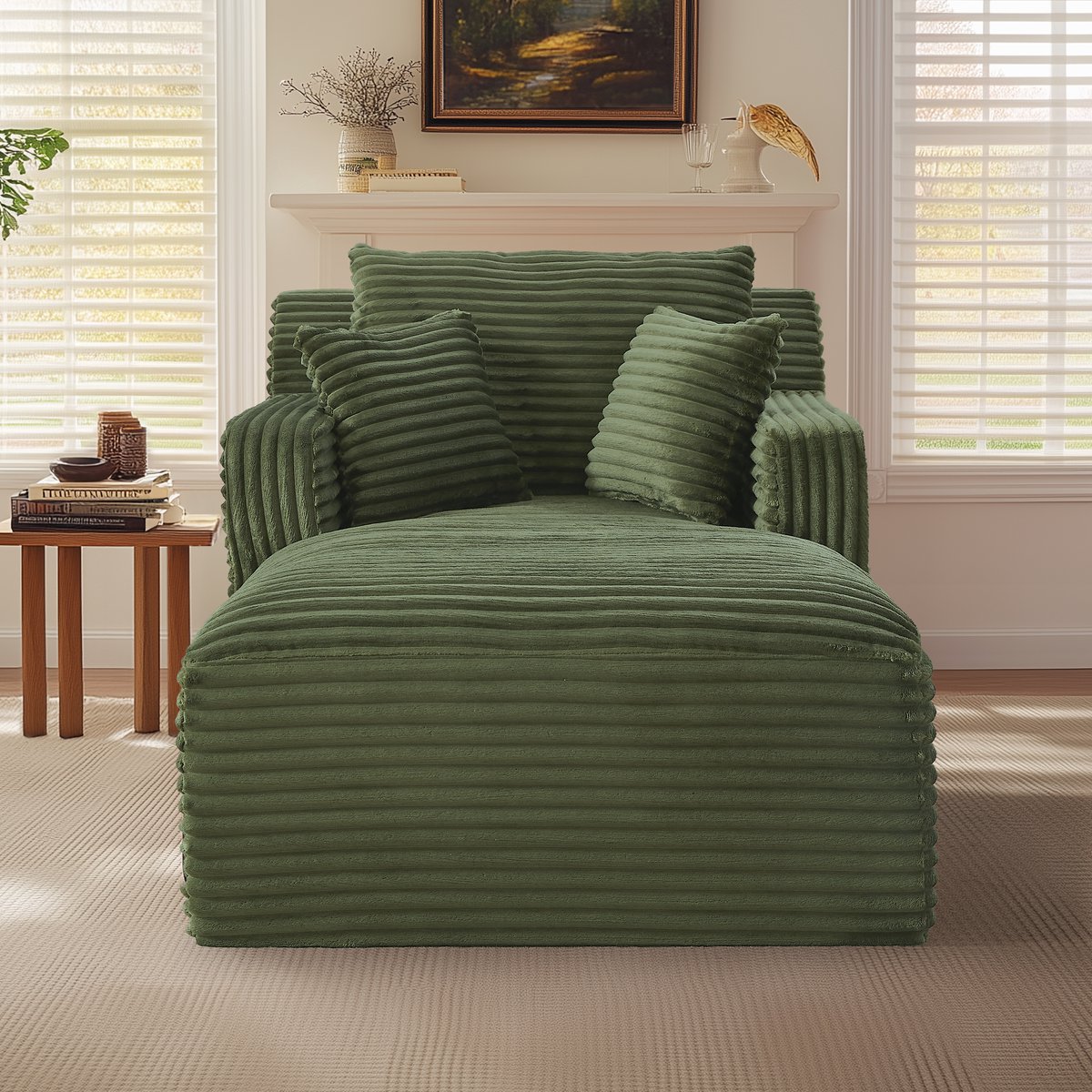 Moderne Chaise Longue - Ribstof Lounge Bank Met Slaapfunctie - Comfortabele 1-Zits Sofa Bed - Opvouwbare Relaxbank Met Schuimvulling En Pocketveren - Voor Woonkamer Kantoor Appartement - Groen