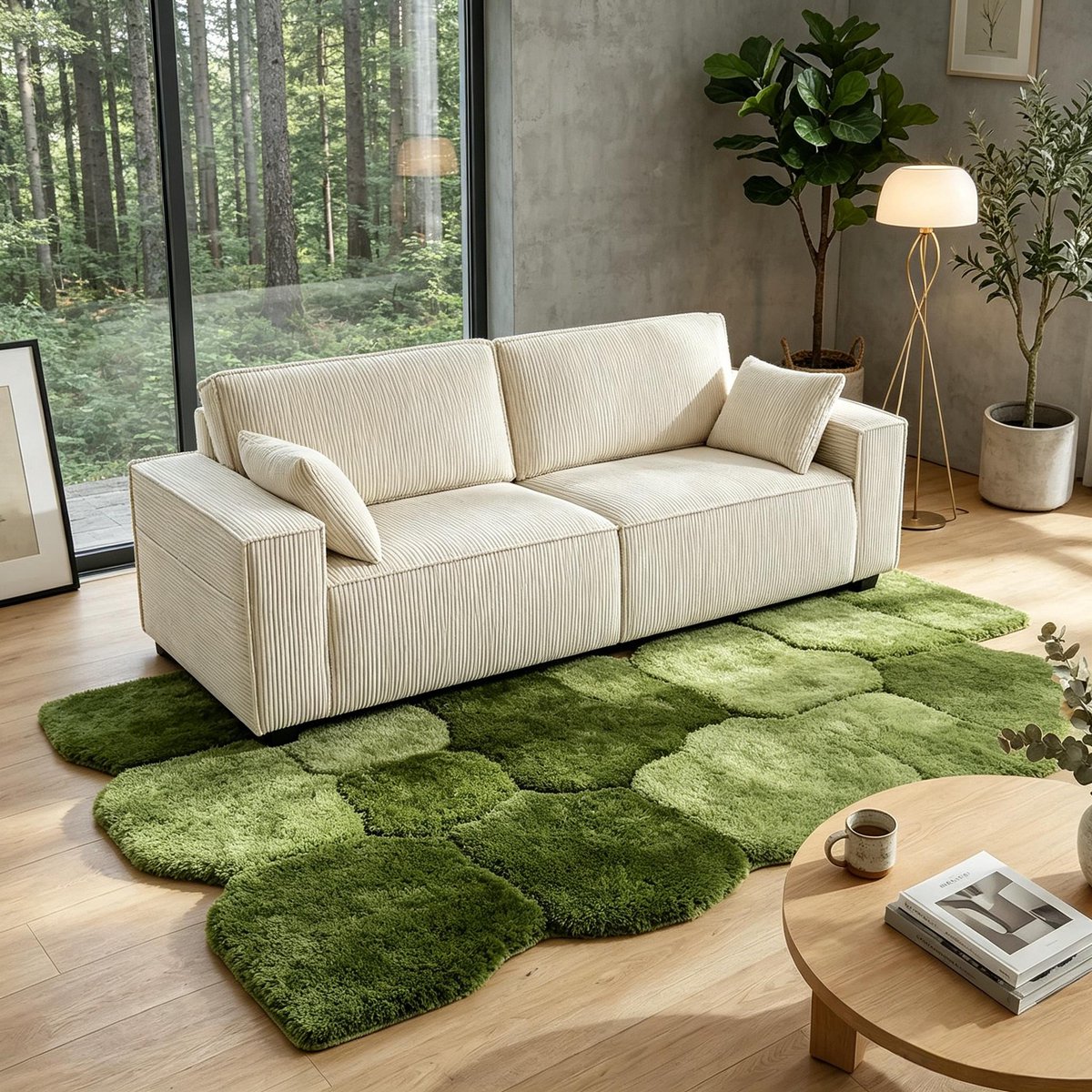 Bank 2 Zits - Beige Velvet Bank Voor Woonkamer - Brede Armleuningen - 218 cm