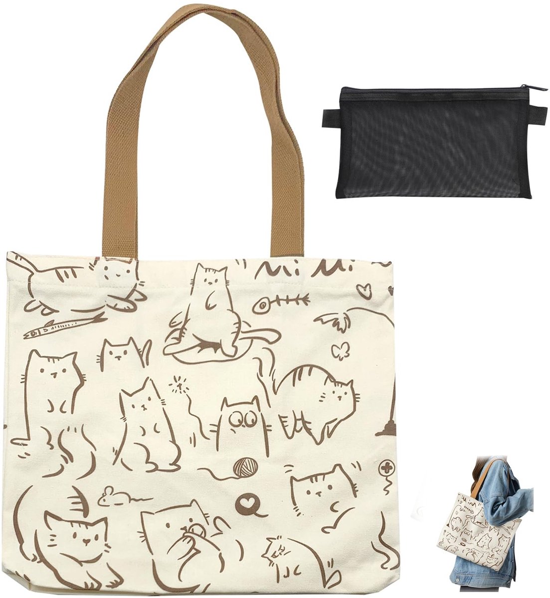Solidchoice - Herbruikbare Draagtas met Kattenmotief voor Dames