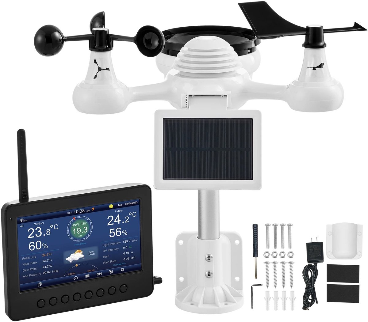 SucceBuy 7-in-1 - draadloos weerstation - Wi-Fi realtime monitoring - 7" TFT kleurendisplay - zonne-energie - IPX6 buitenunit - eenvoudig alle weerdata in één overzicht