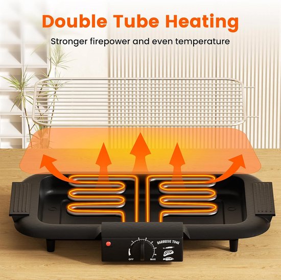 Elektrische BBQ - Rookarme Tafelbarbecue 2000W - Grillrooster - Zwart - Perfect voor Balkon of Camping — afbeelding 5