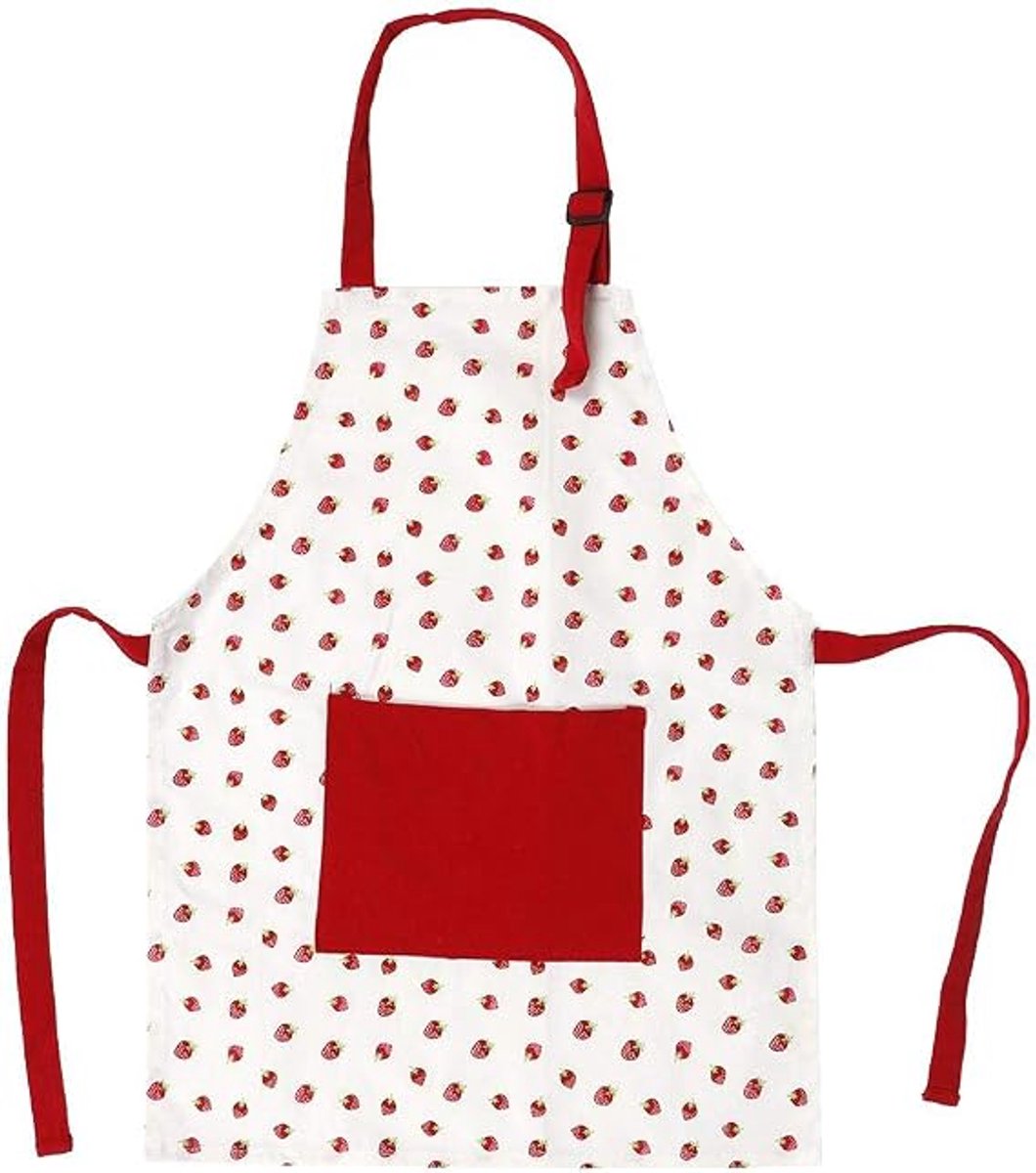 Kinderschort met rode aardbeienprint, gemaakt van dik katoen, geschikt voor thuis koken, met een rood schaapjespatroon, geschikt voor thuis koken, restaurants, cafés, schilderen en andere gelegenheden, gemaakt van puur katoen.