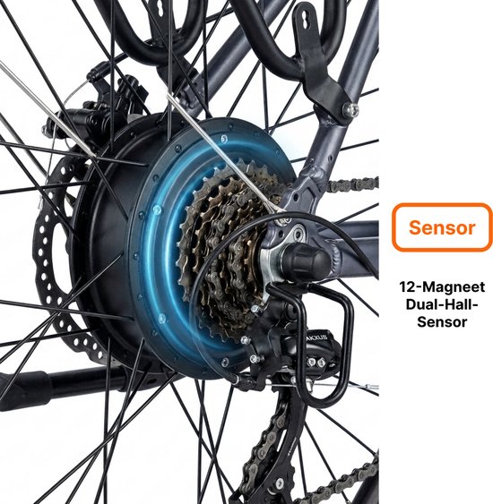 Vankel Lage Instap Elektrische Fiets - 36V 450Wh Accu - 65 km Actieradius - 26 inch Stadsfiets - Shimano 7 Versnellingen - App Display - Grijs van VANKEL — afbeelding 5