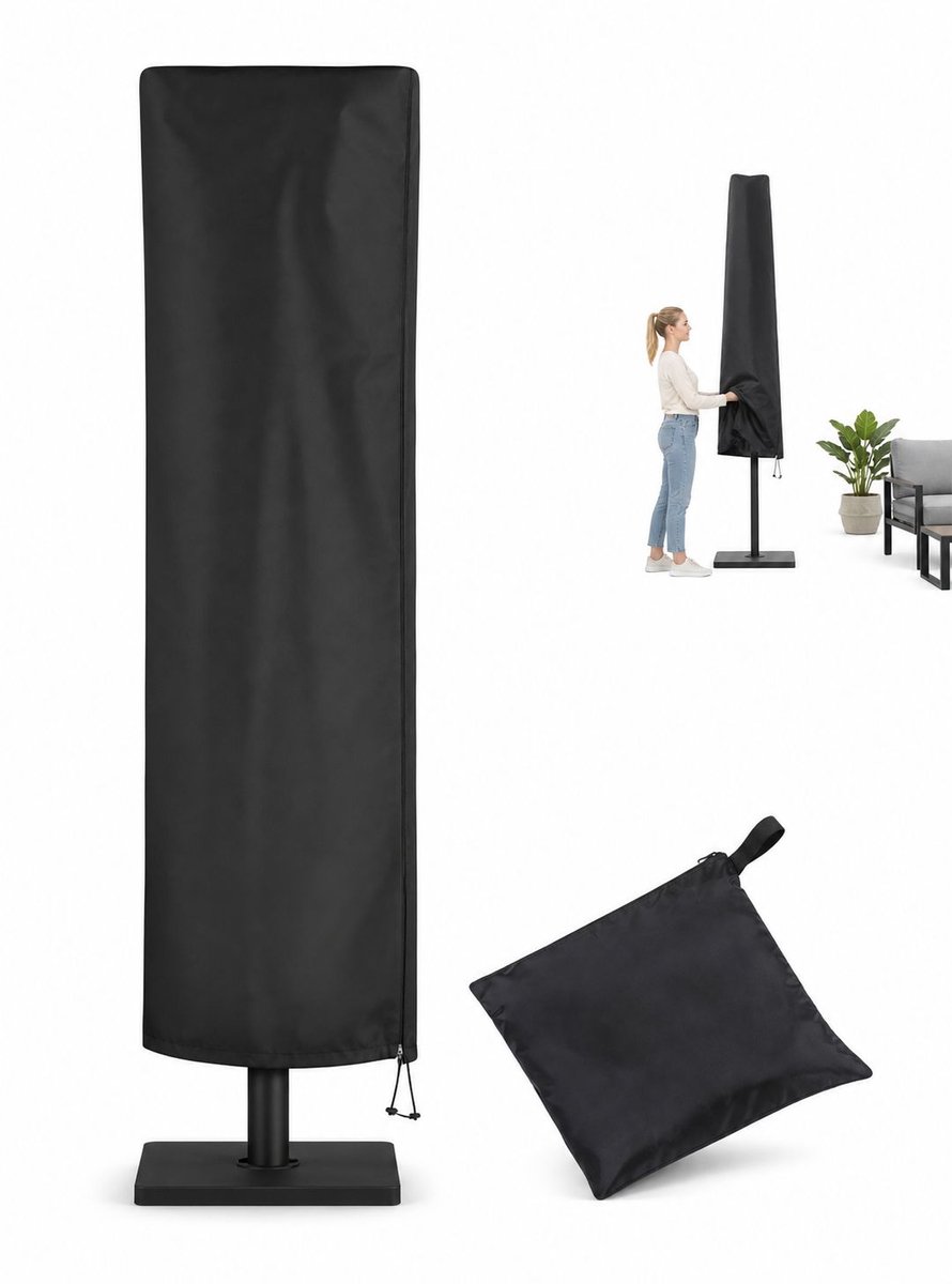 VHV - Parasolhoes 190 x 50 x 30 cm - 600D Oxford hoes met rits, trekkoord en opbergtas - zwart