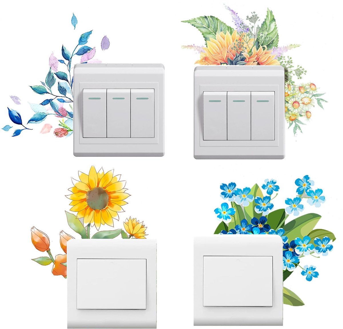 Solidchoice - Set van 4 Kleurrijke Bloemen Muurstickers voor Lichtschakelaars