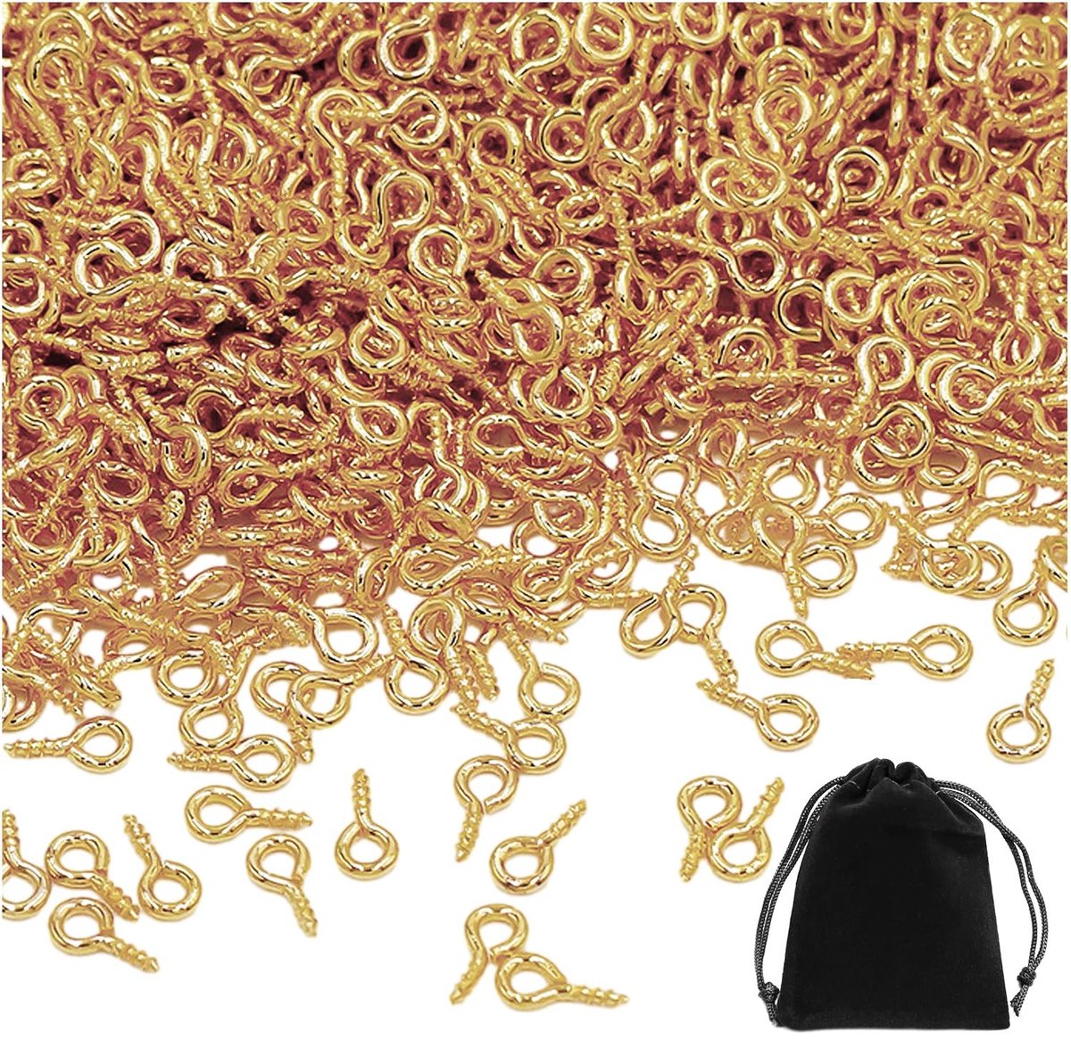 Solidchoice - 400 Stuks Mini Gouden Schroefhaken met Opbergtas