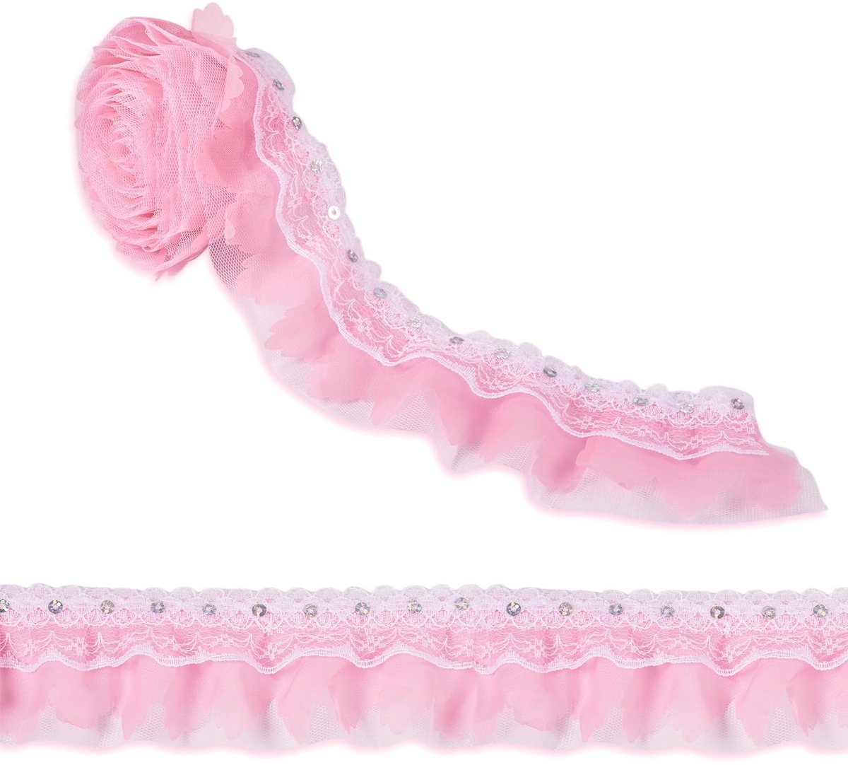 Solidchoice - Roze Geplooide Chiffon Kant voor Creatieve Projecten