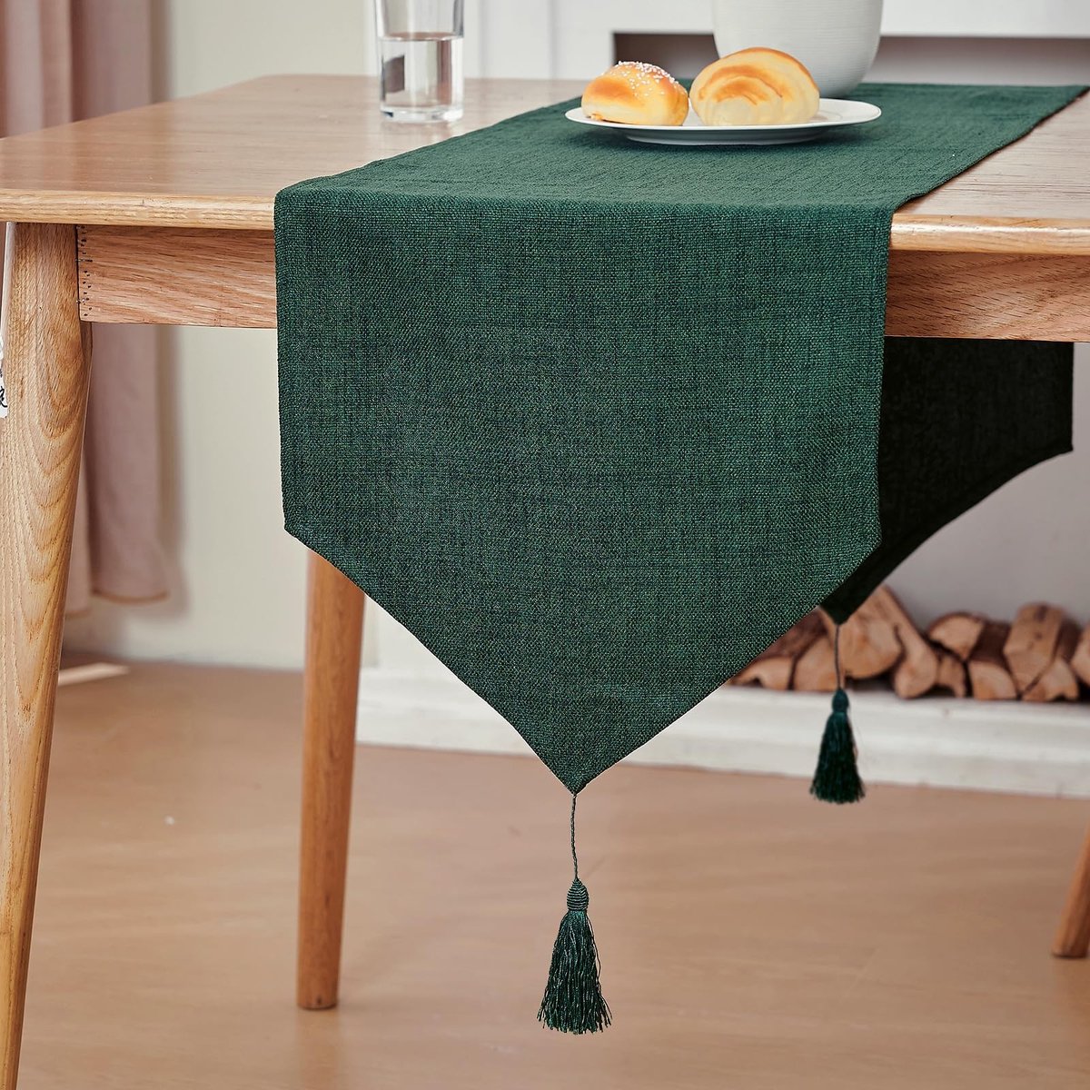 Solidchoice - Linnen Tafelrunner - Hoge Kwaliteit in Pine Green, 35 x 300 cm