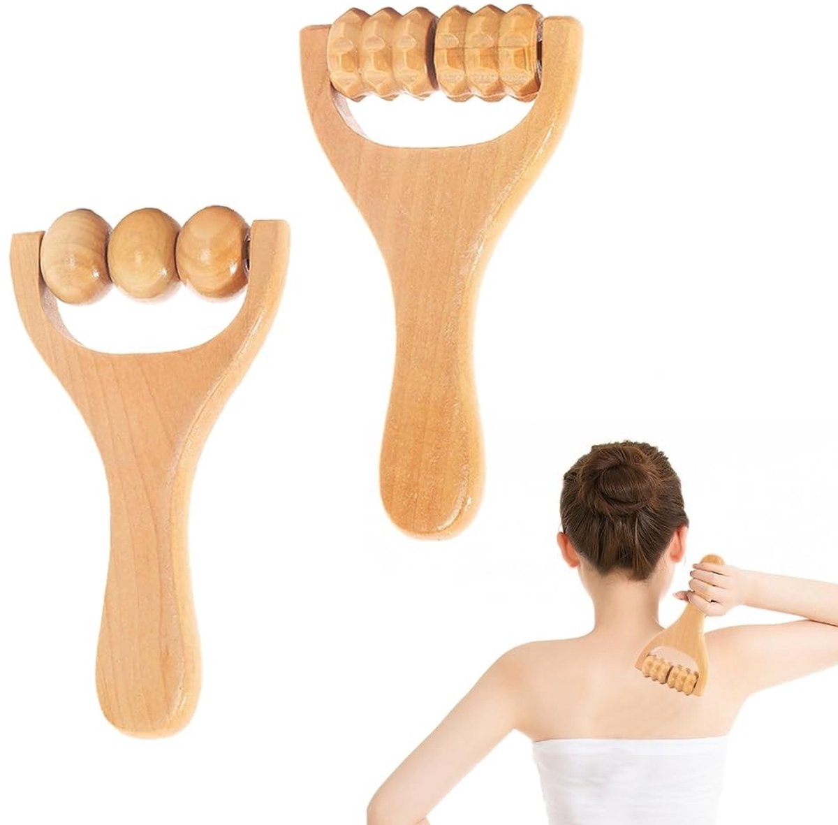 Solidchoice - Houten Massage Roller met Handvat - Spierverlichting voor Volledig Lichaam