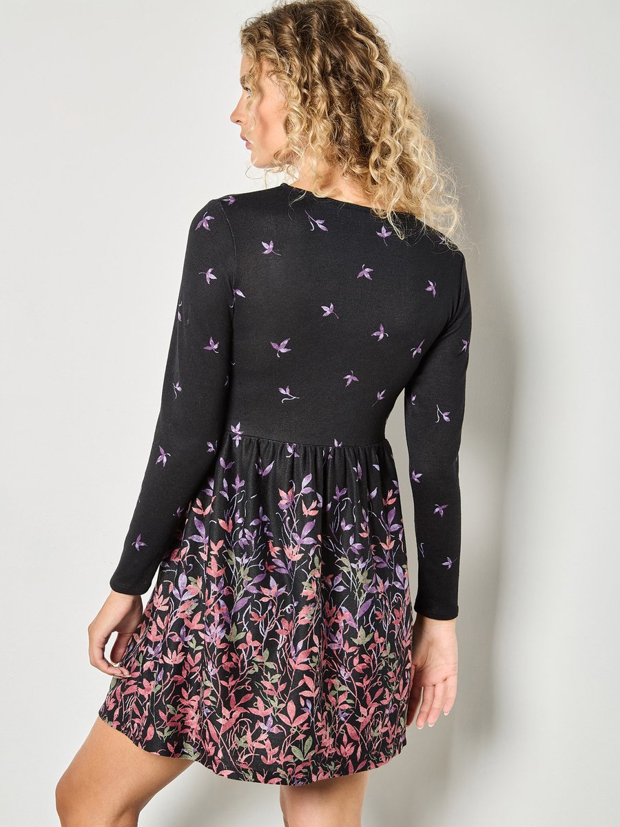 Mini-jurk van zacht gebreid stof met bloemenprint