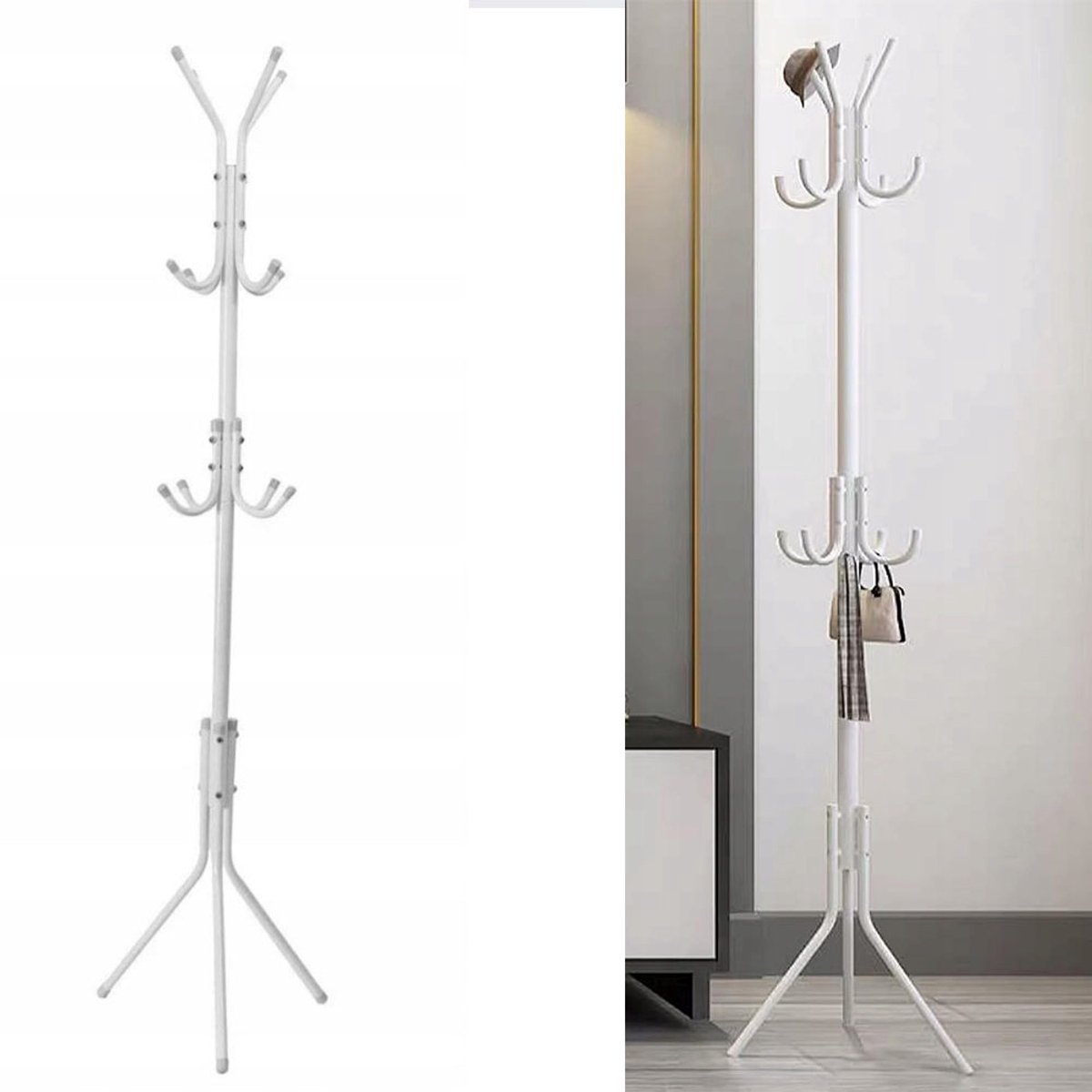 Stabiele metalen kledingrek met 12 haken, wit, 175 cm hoog