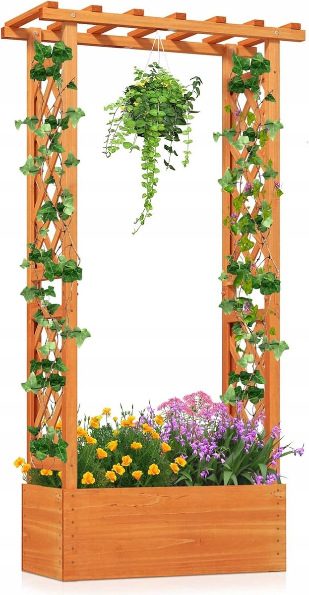 Houten Bloembak met Pergola - Decoratief en Functioneel
