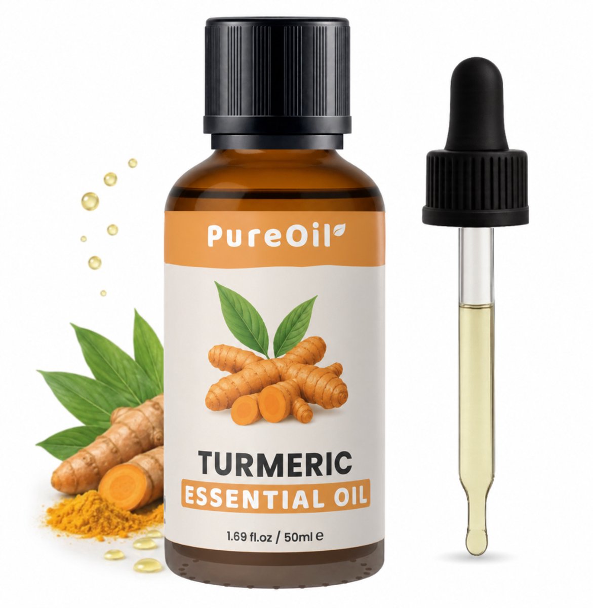 PureOil - Kurkuma Olie - 50ml - Etherische Olie - Turmeric Oil Voor Haar | Huid | Gezicht | Scalp - Tegen Acne en Onzuiverheden - 100% Puur, Natuurlijk & Vegan - Voor Haargroei