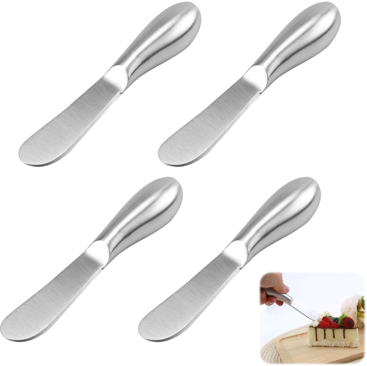 Solidchoice - Set van 4 RVS Boter- en Kaas- en Jam Messen (13.5 cm, Zilver)