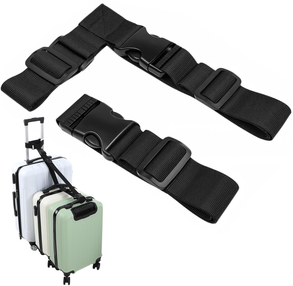 Solidchoice - Set van 2 Verstelbare Kofferspanners in Nylon met Snelsluiting