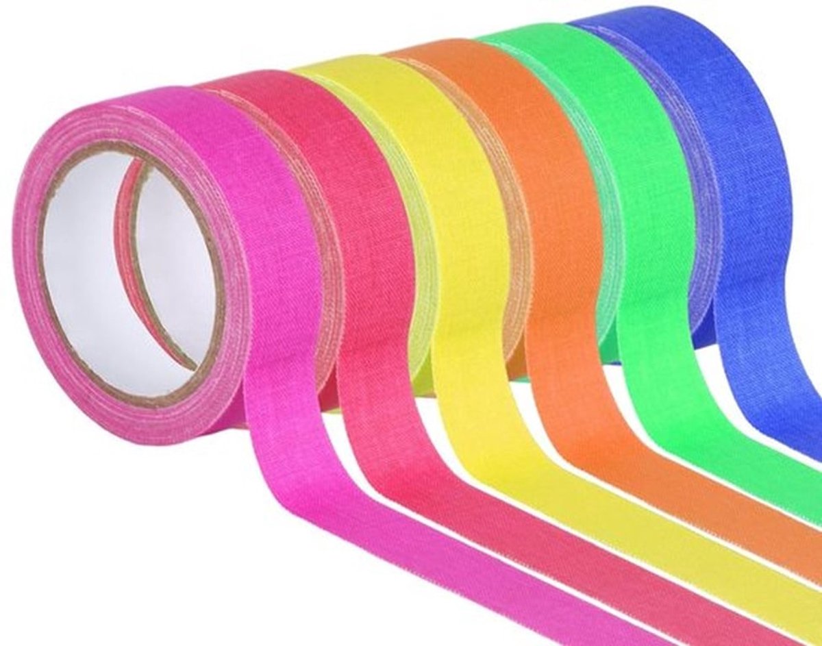 Neon Tape Set van 6 Rollen, 15mm x 5m Fluorescerende Tape voor Feestjes, Kunst en Halloween Decoratie