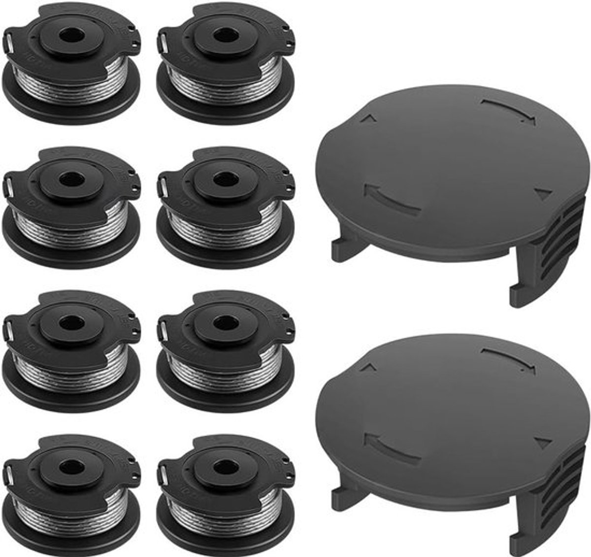 Set van 8 Draadspoelen voor Grastrimmer met 2 Spoelcovers - Vervangingsspoelen voor Grasmaaier, Geschikt voor Diverse Modellen, φ1.6, Hoogwaardige Kwaliteit en Duurzaamheid