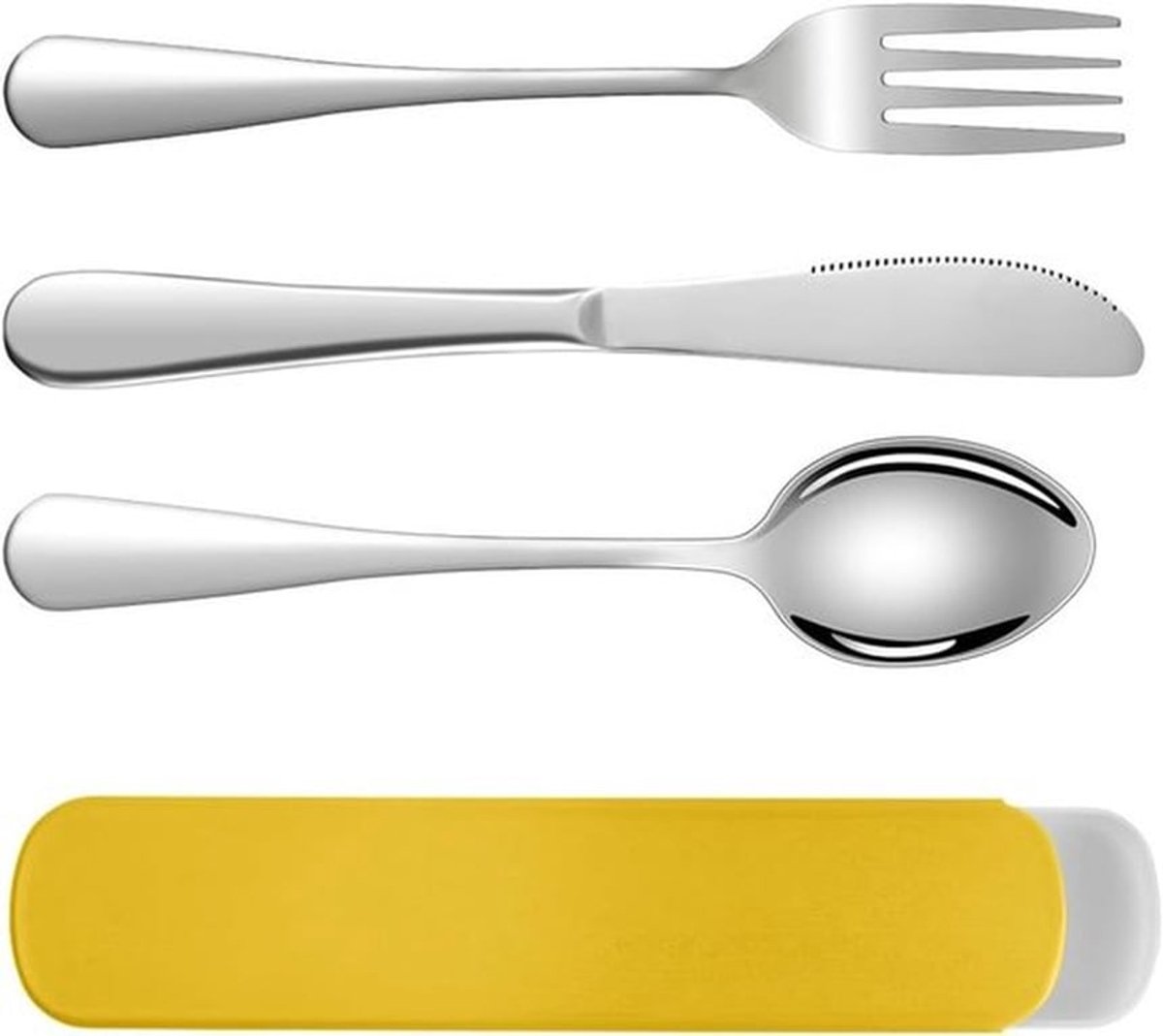 Herbruikbare Camping Bestekset van 3 Stukken, Draagbaar RVS Bestek met Plastic Doos voor Buiten, Picknick en Kantoor Lunch - Geel