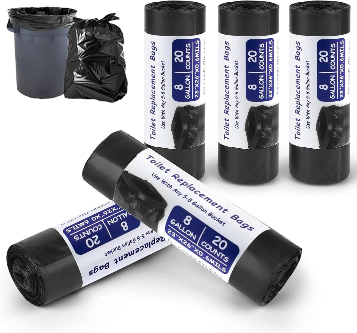Set van 100 Biologisch Afbreekbare Toiletzakken - Zwart - 60 x 65 cm - Waterdichte Vuilniszakken voor Campingtoiletten