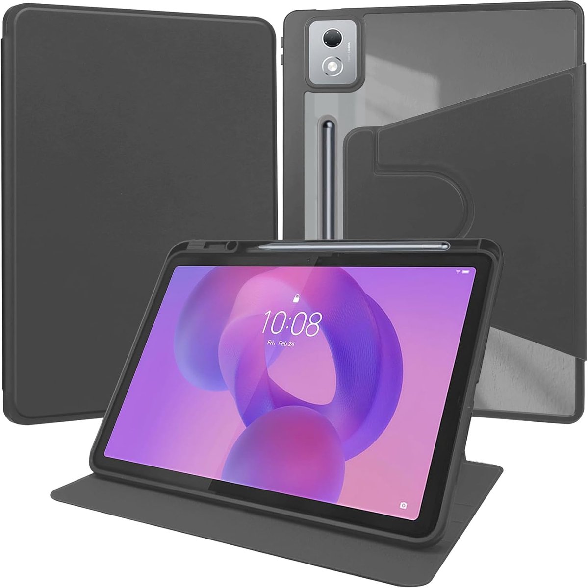 Hoesje Draaibaar voor Lenovo Idea Tab Pro 2025 12,7", Zwart - PU-leer + Schokbestendig TPU-frame met Draaibare - ShopVlot