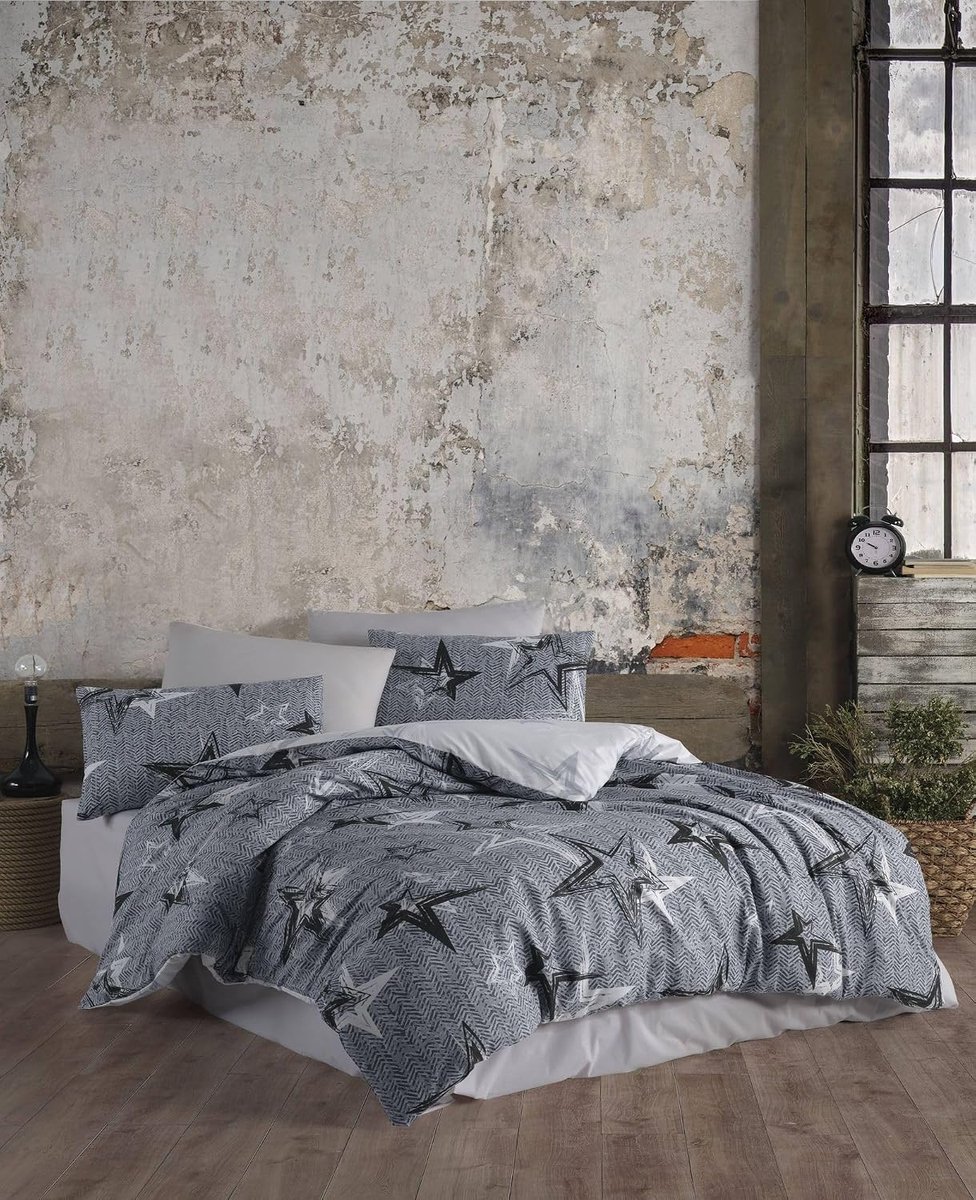 Starlife Reversible Bed Linen Grey Stars 135 x 200 cm 80 x 80 cm - ShopVlot