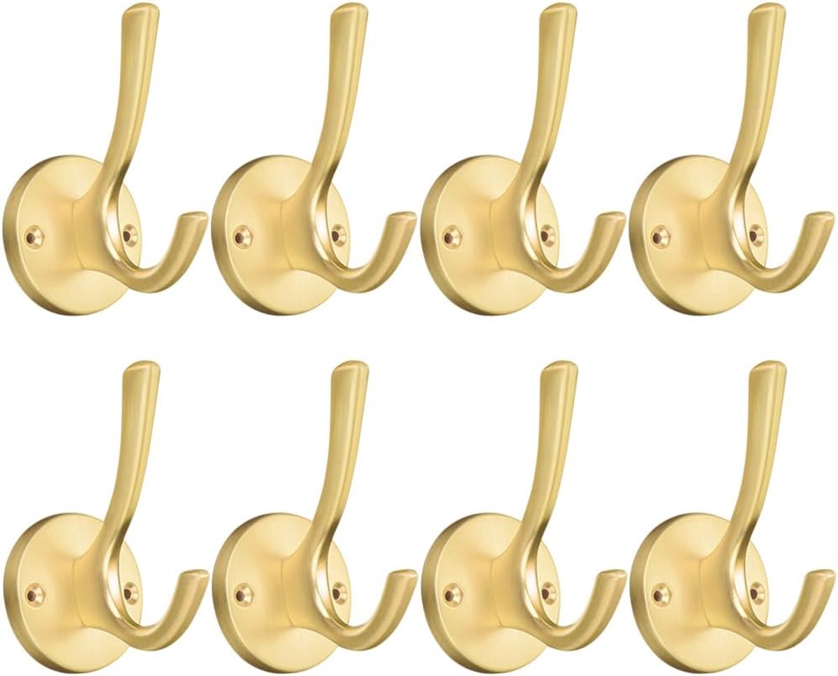 Gold Coat Hooks - 8 Pcs Heavy Duty Metal Wall Hooks for Hanging Jackets, Hats, Towels and Keys - ShopVlot
