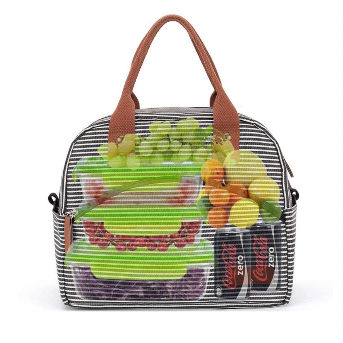 Waterproof Lunch Bag with Stripes and Insulation, Portable for Picnic, Camping - ShopVlot